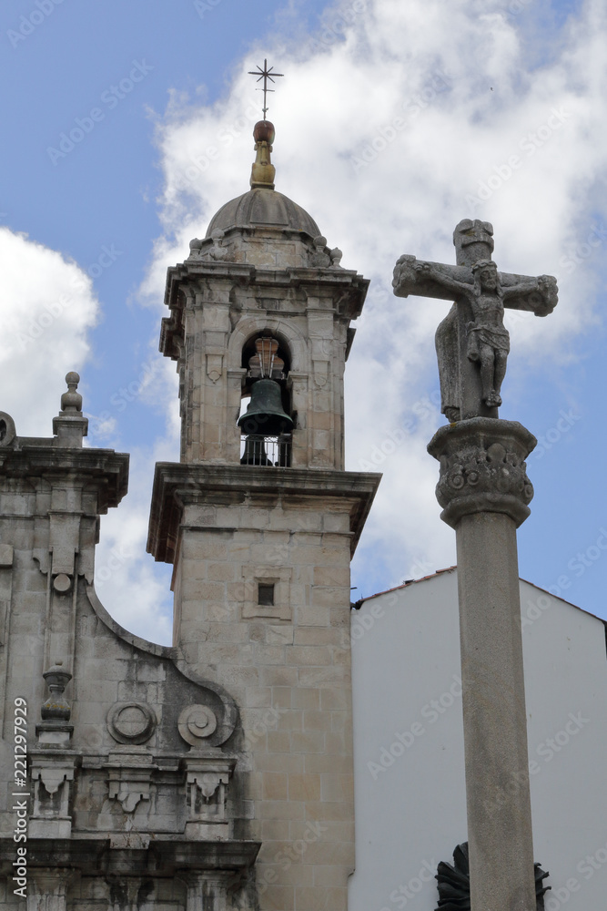 The St. George (San Jorge) bell tower and a calvary (crucero) in the Galicia capital city La Coruña