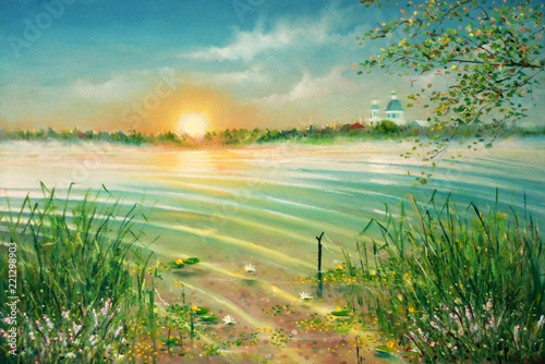 Sunrise on the lake. Painti...