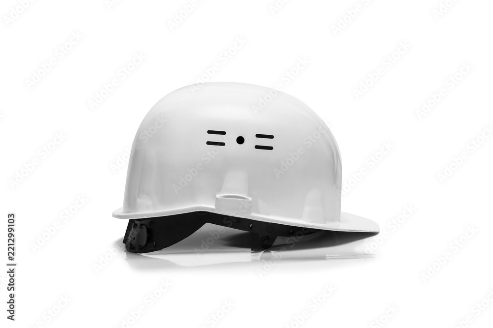 Fototapeta premium Green Plastic safety helmet isolated on white background