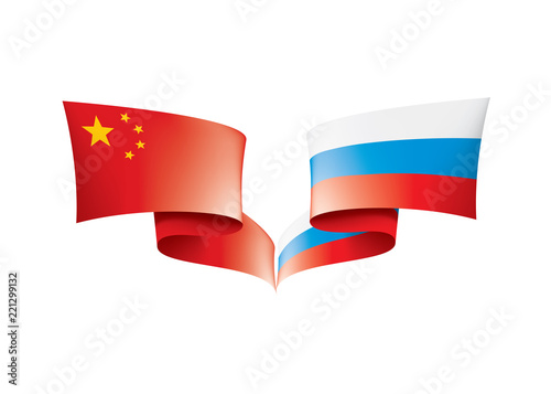 Russia and China flags. Vector illustration on white background