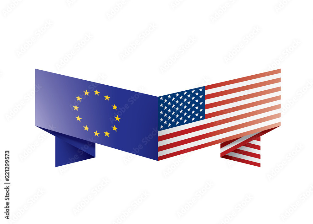 European Union and American flags. Vector illustration. European Union and American flags. Vector illustration.