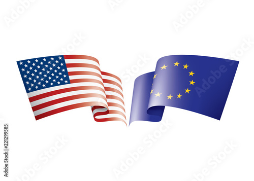 European Union and American flags. Vector illustration.