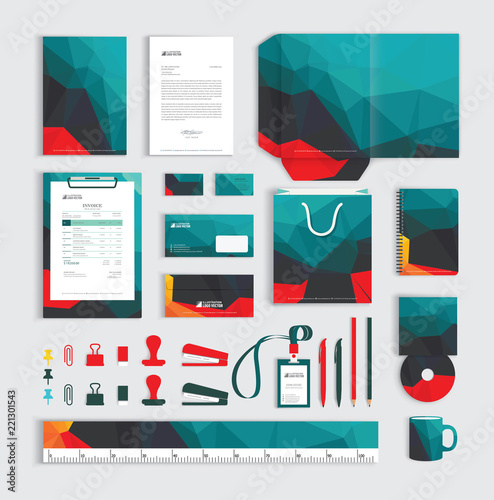 Corporate identity design template with polygonal pattern