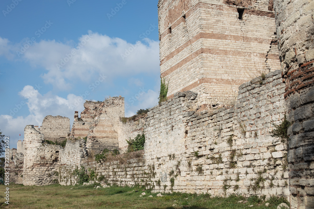 Ruins of the Walls of Constantinople (today Istanbul in Turkey)..
