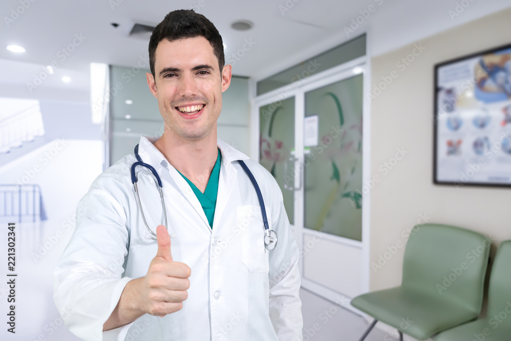 Young doctor thump up with cheerful Young doctor thump up with cheerful
