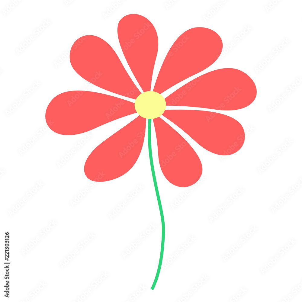 Simple red flower illustration with green stalk Simple red flower illustration with green stalk