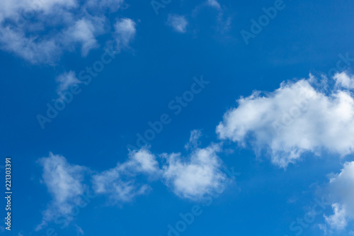 White fluffy clouds and blue sky on hot summers day
