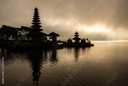Pura Ulun Danu beratan Hindu temple at Bratan lake in morning sunrise with reflection.Famous place tourist attraction in Bali, Indonesia