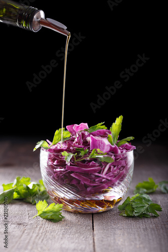 salad of red cabbage with olive oil
