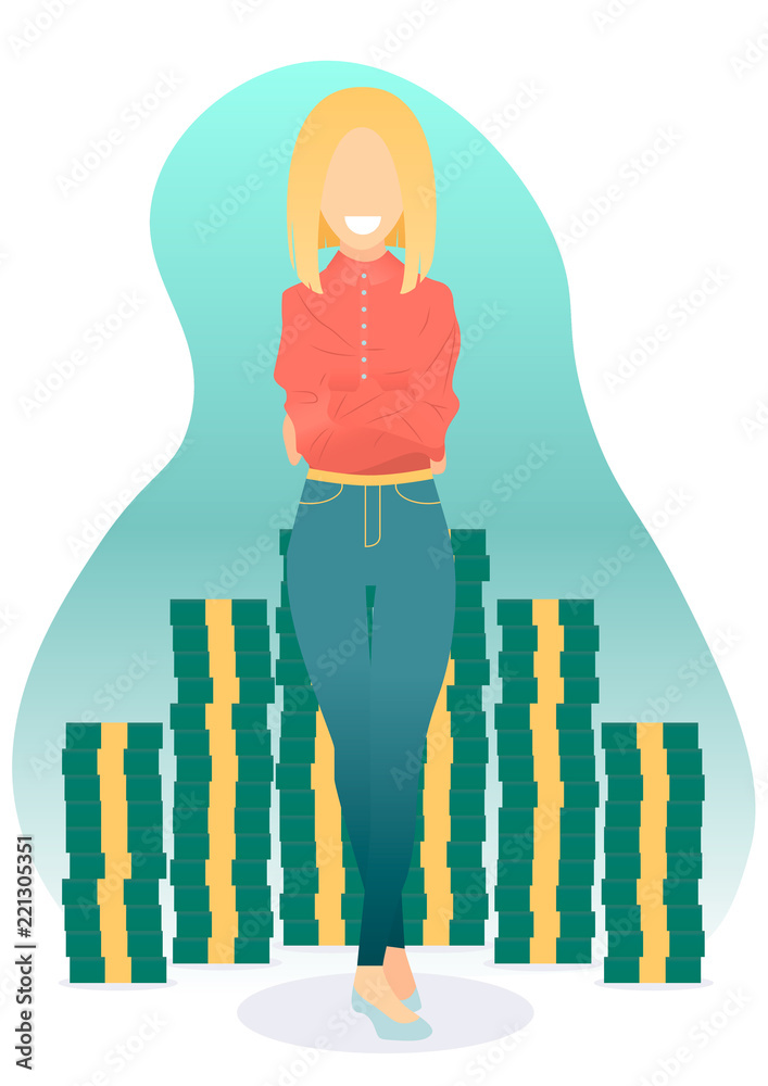 Obraz premium Beautiful catchy girl surrounded by a lot of money.