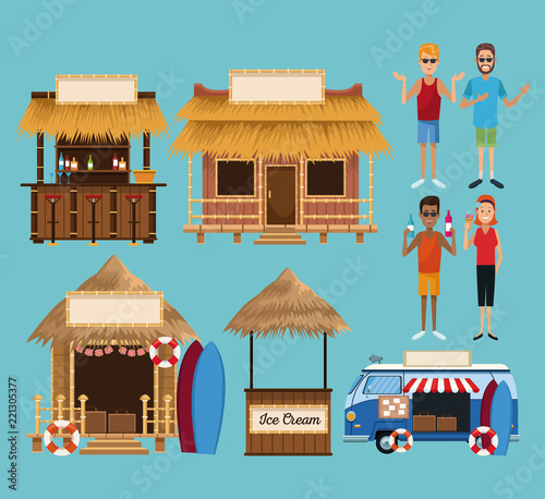 Set of beach kiosk