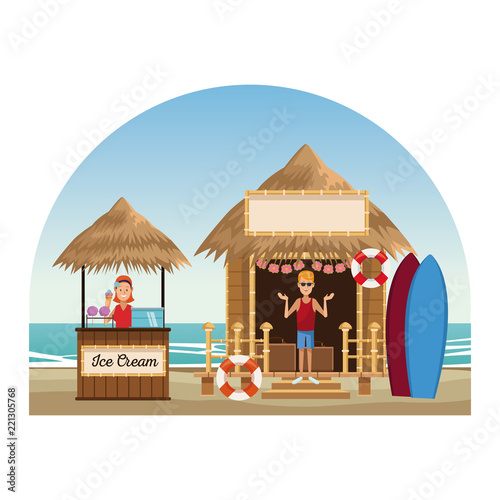 Beach and kiosks cartoons