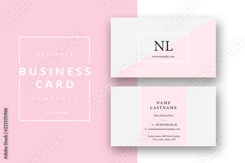 Trendy minimal abstract business card template in pink color. Modern corporate stationery id layout with geometric pattern. Vector fashion background design with information sample name text.
