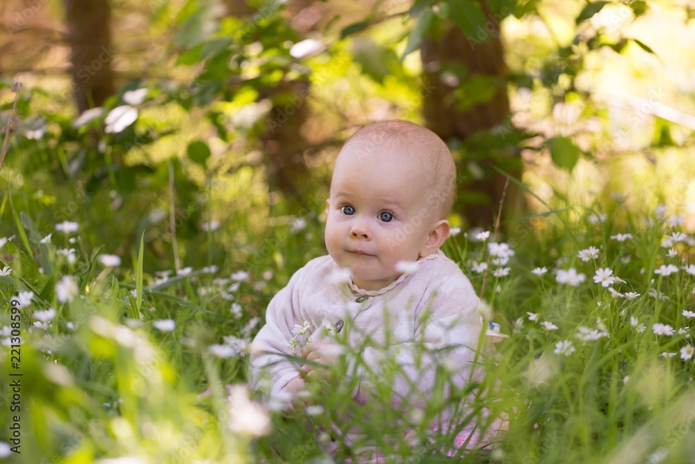 Beautiful infant baby girl portrait in nature Beautiful infant baby girl portrait in nature