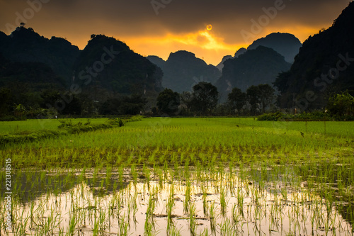 Beautiful lanscape with lake  river and stunning hills of the Trang An  Ninh Binh in Vietnam
