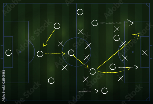 Soccer formation tactics and strategy on a blackboard. Spielplan - Fußballtaktik. Tactiques de football.