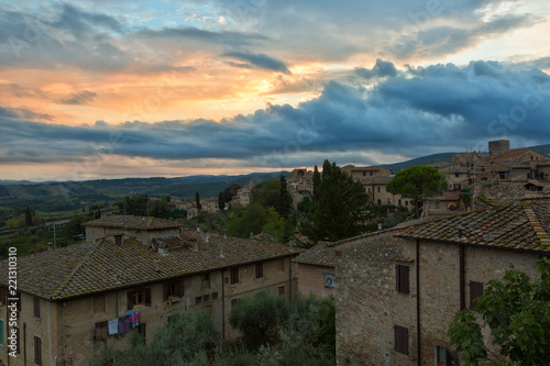 Tuscany,view from the walls of Montepulciano in sunset, Italy