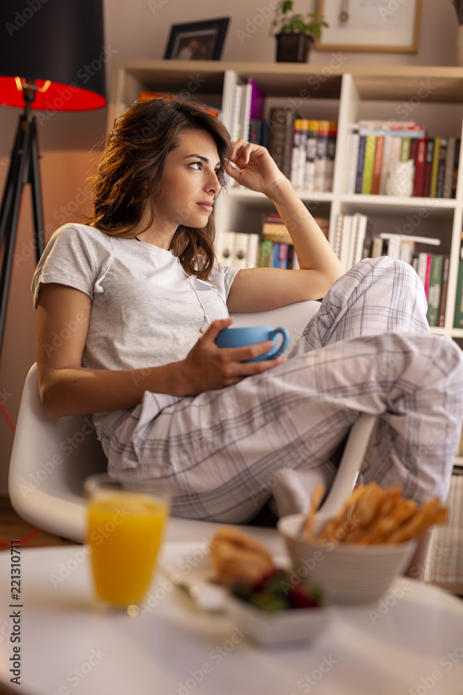 Woman drinking morning coffee Woman drinking morning coffee