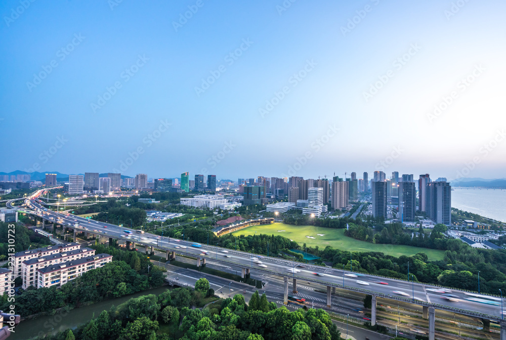 Naklejka premium panoramic city skyline in hangzhou china