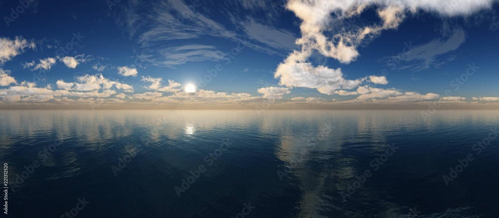 beautiful sunset panorama, ocean sunset, sun over the water,
