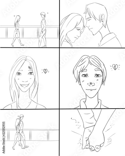Boy and girl dating Vector. Storyboard illustration. digital graphic styles