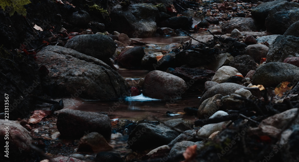 Small stream flowing through rocks with long exposure
