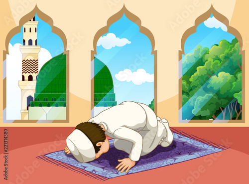 A muslim man pray at mosque