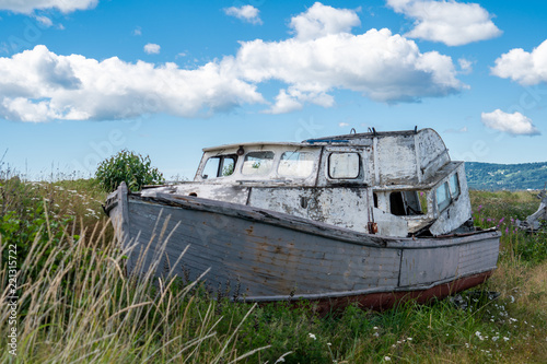 Abandoned old fishing boat on the Homer Spit in Alaska