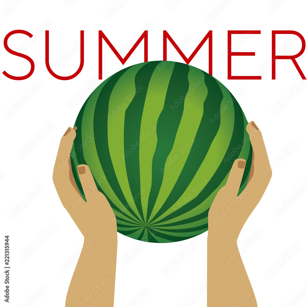 Simple laconic watermelon fruit in woman hands Simple laconic watermelon fruit in woman hands