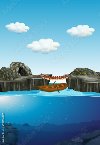 Nature cave and underwater river © GraphicsRF
