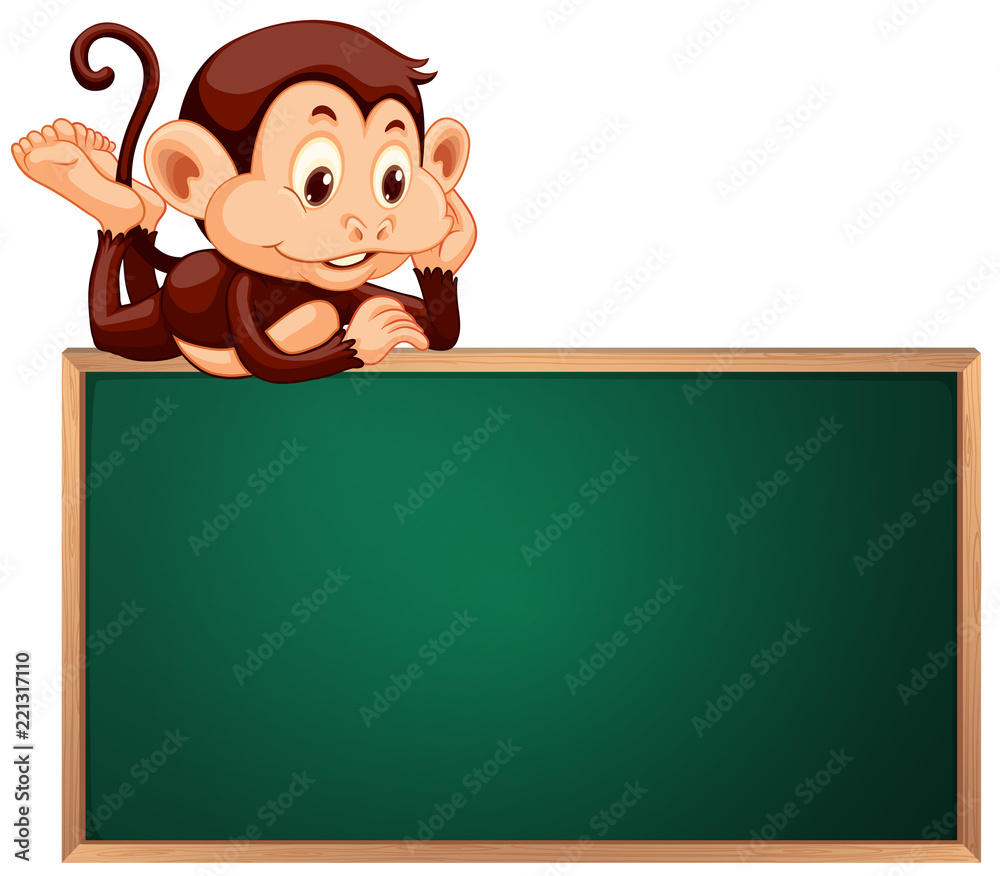 A cute monkey and blackboard banner