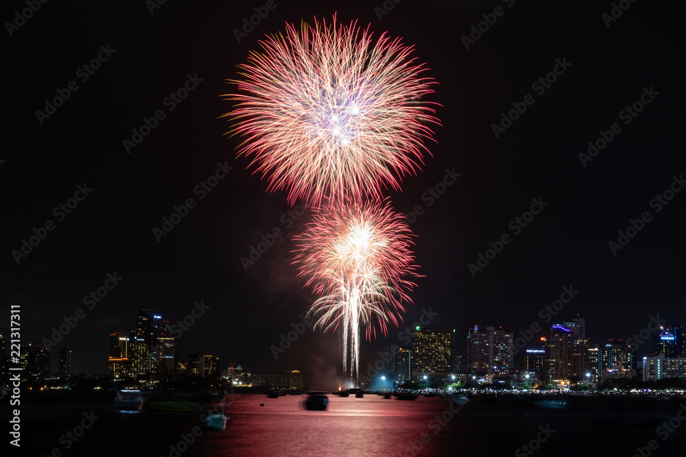Fireworks at  Pattaya Beach, Chonburi, Thailand