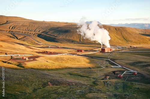 Geothermal station in Iceland, beautiful landscape