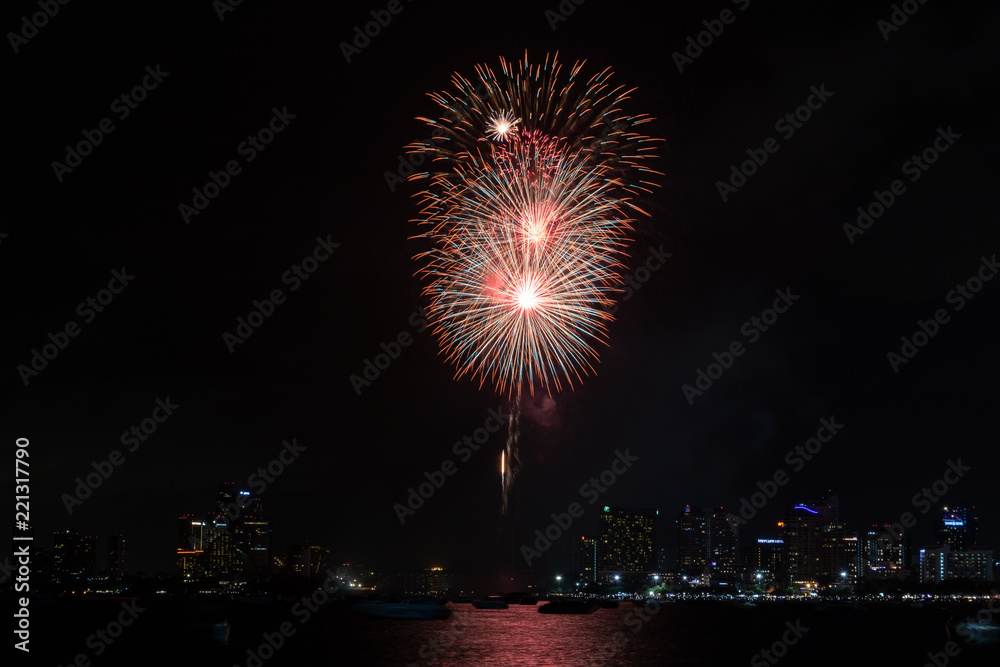 Fireworks at Pattaya Beach, Chonburi, Thailand Fireworks at Pattaya Beach, Chonburi, Thailand