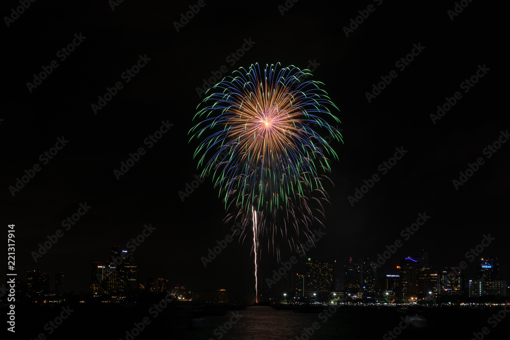 Fireworks at Pattaya Beach, Chonburi, Thailand Fireworks at Pattaya Beach, Chonburi, Thailand