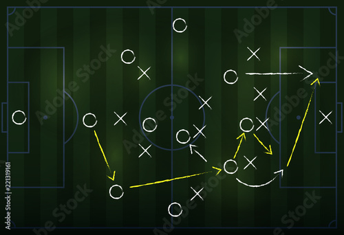 Soccer formation tactics and strategy on a blackboard. Spielplan - Fu  balltaktik. Tactiques de football.
