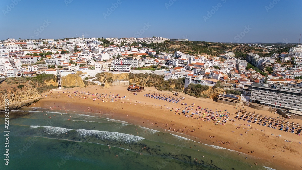 Obraz premium Aerial view of city of Albufeira, beach pescadores, in the south of Portugal.