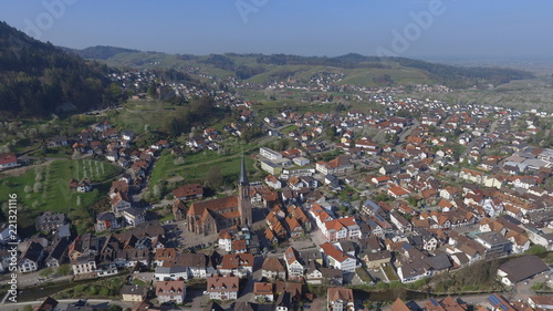Aerial shoot of church in Germany, Kappelrodeck
