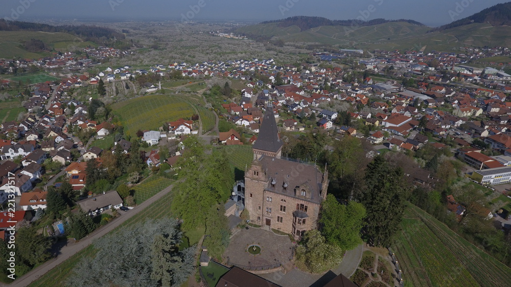 Aerial shoot of castle in Germany, Kappelrodeck