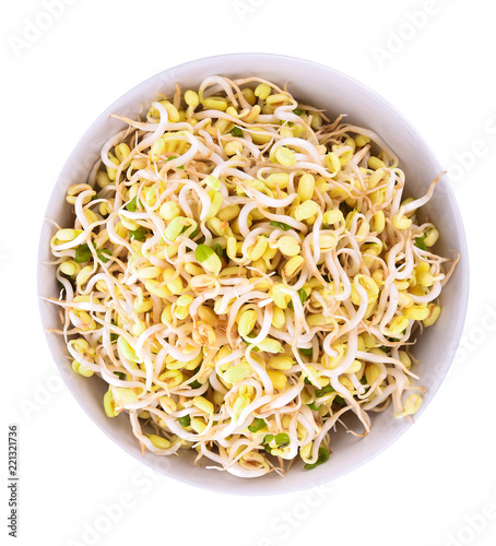 bean sprouts in bowl on white background