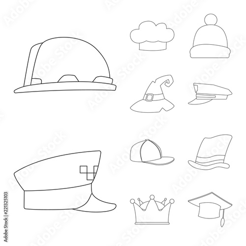 Vector illustration of headwear and cap symbol. Set of headwear and accessory vector icon for stock.