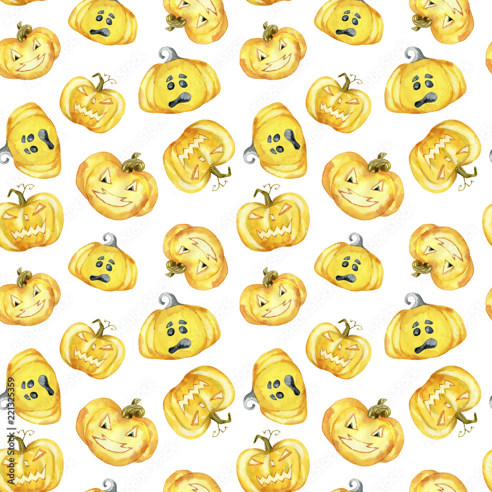 Seamless pattern with halloween pumpkins on white background.