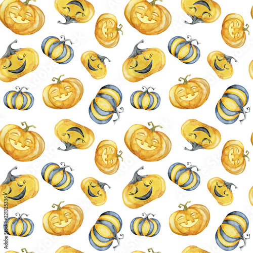 Seamless pattern with halloween pumpkins on white background.