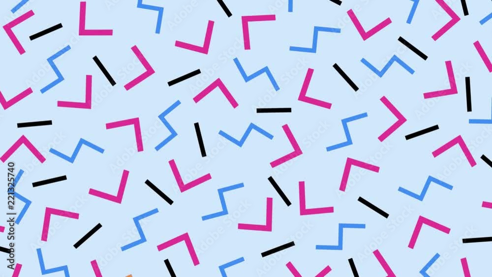 Retro abstract 80's 90's design pattern background. Memphis style with geometrical shapes of different vintage colors. Seamless 4k pop art design.