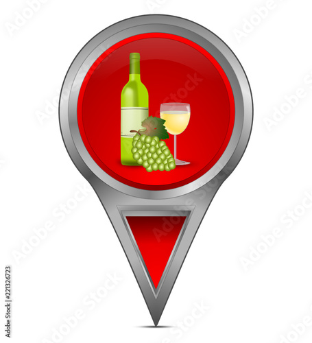 Map pointer with wine bottle, a glass of wine and grapes - illustration