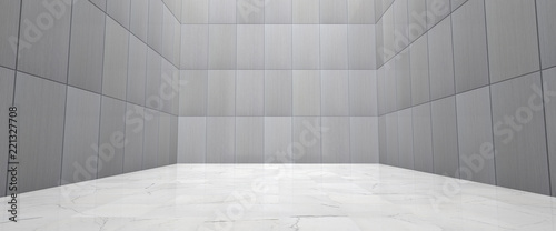 Empty Room With Metal Wall Panels and Polished Marble Floor (Detail 3D Illust...