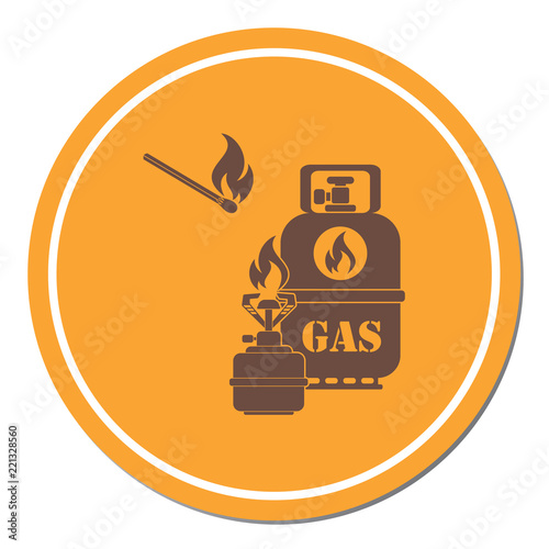 Camping stove with gas bottle icon vector