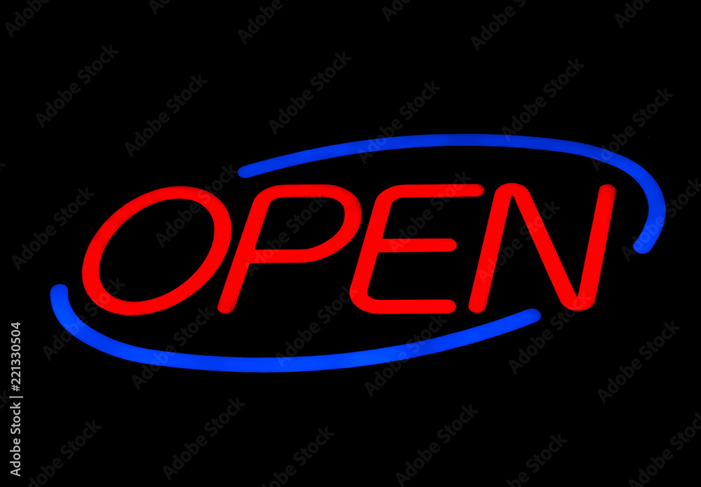 Obraz premium Neon Light written Open