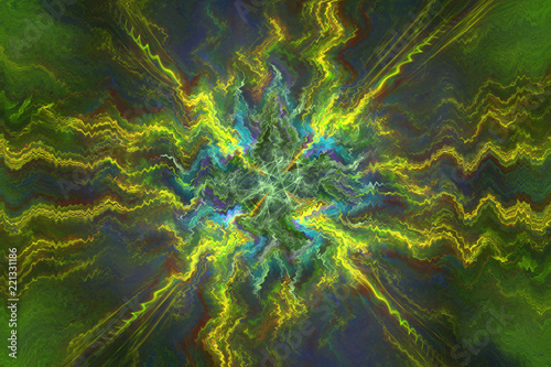 Abstrct Digital Artwork. The theme of the cosmos and the universe. Supernova explosion. Technologies of fractal graphics.