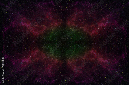 Abstrct Digital Artwork. Space with a lot of stars against the background of a large wavy nebula. Technologies of fractal graphics and rendering.